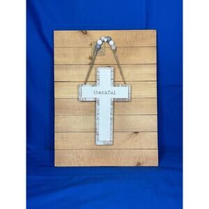 Rustic Wooden Cross Sign - 'Thankful' - Inspirational Home Decor